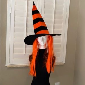 Orange Witch hat with attached hair and stockings